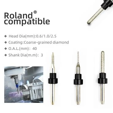Dụng cụ máy mài Lithium Disilicate cho Roland {{0}}. 6MM 1.0MM 2.5MM|3MM SHANK (SIC COATED)